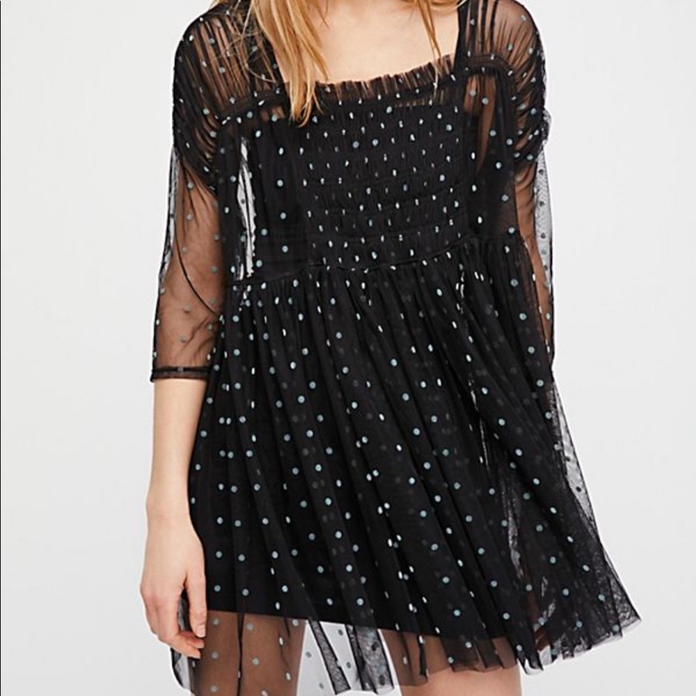 Free people sheer polka dot baby doll dress